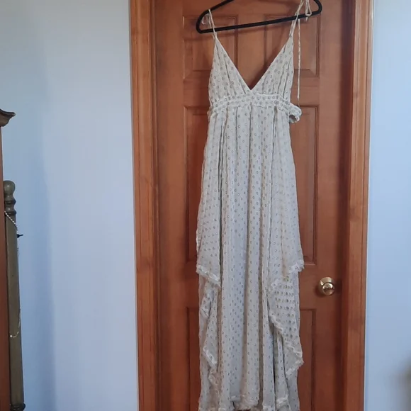 Free People. Meredith Cream and Tan Maxi Dress - Picture 7 of 9